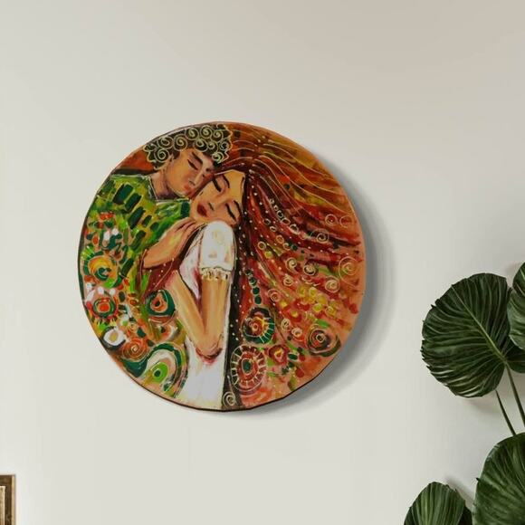 Romantic Abstract Embroidery Hoop – Hand-Painted Couple’s Embrace with Vibrant - Picture 1 of 5